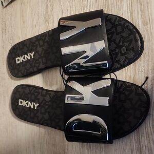 DKNY Black & Silver Sandals Slidea Size 8
